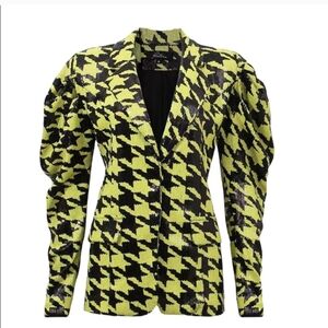 Pantora Neon Yellow and Black Sequined Houndstooth Blazer